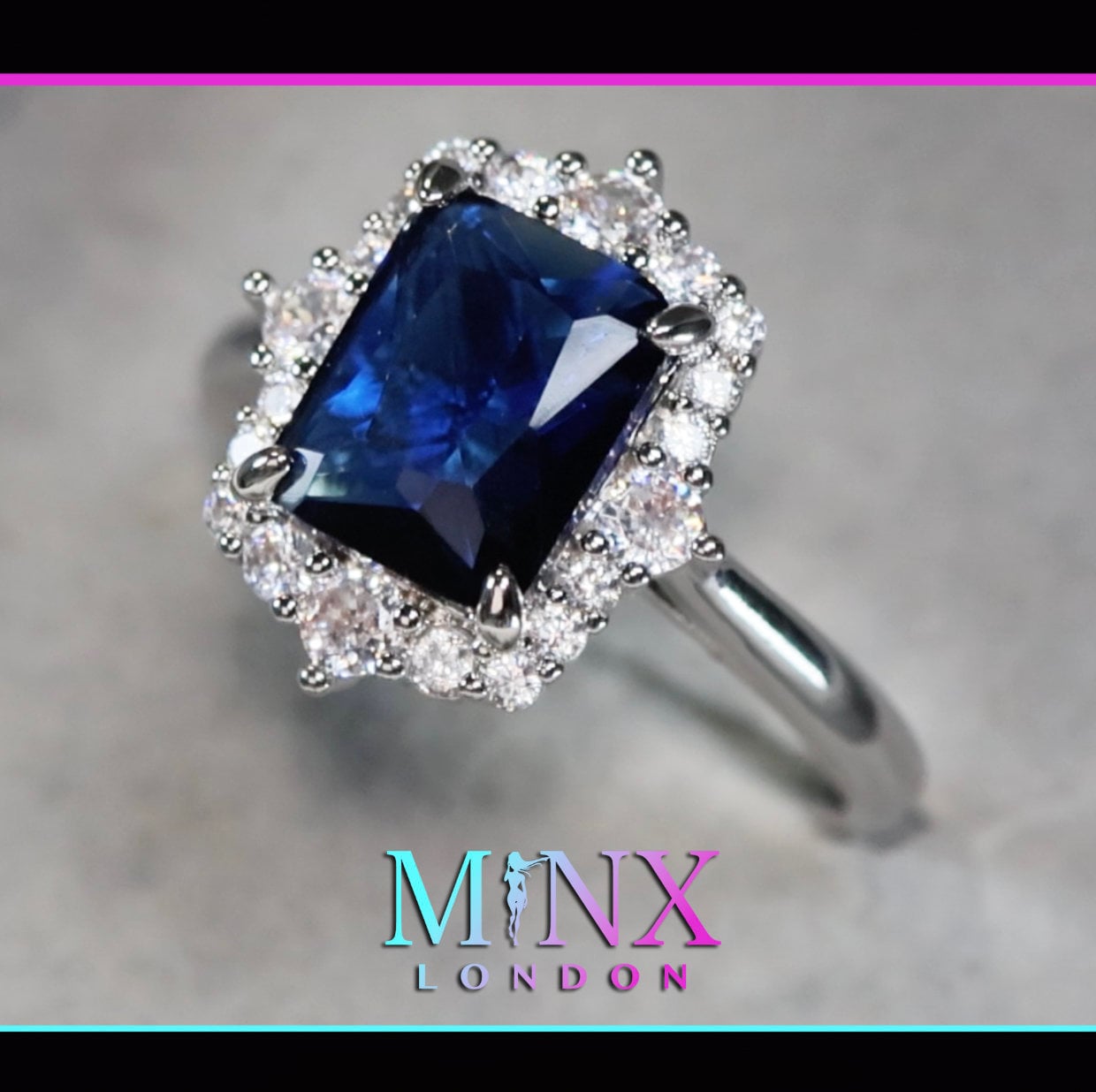 Anello con zaffiro blu e diamanti / Anello di fidanzamento con diamanti blu / Anello con zaffiro blu / Fede nuziale blu / Anello da donna con zaffiro