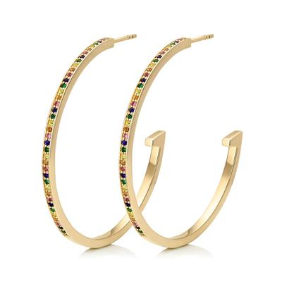 Gold Skinny Sapphire Large Hoop Earrings Mix