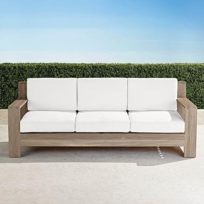 St. Kitts Sofa with Cushions in Weathered Teak - Standard, Georgina Floral Cobalt - Frontgate