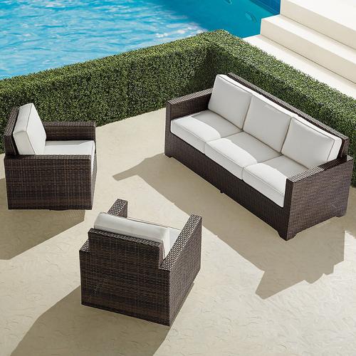 Small Palermo 3-pc. Sofa Swivel Set In Bronze Wicker - Standard, Belle Damask Indigo - Frontgate