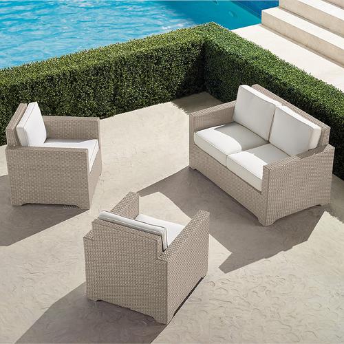 Small Palermo 3-pc. Loveseat Set in Dove Wicker - Quick Dry, Vista Boucle Alabaster - Frontgate