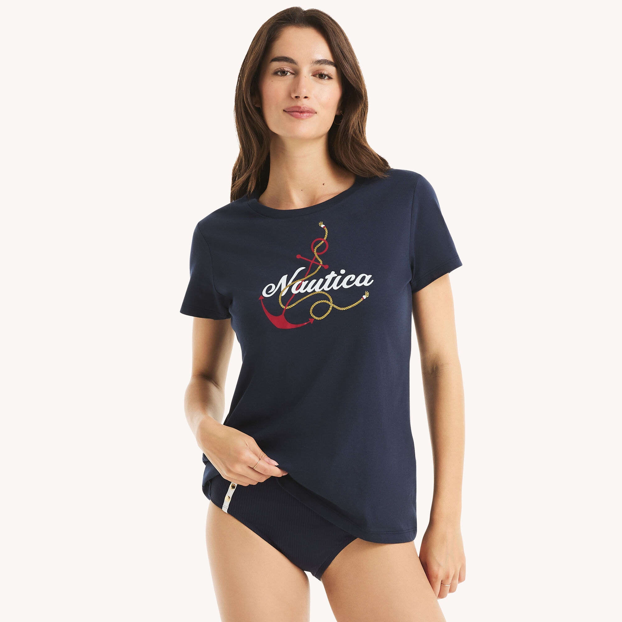 Nautica Women's Glitter Anchor Knot Graphic T-Shirt 482 (Stellar Blue Heather), XXL