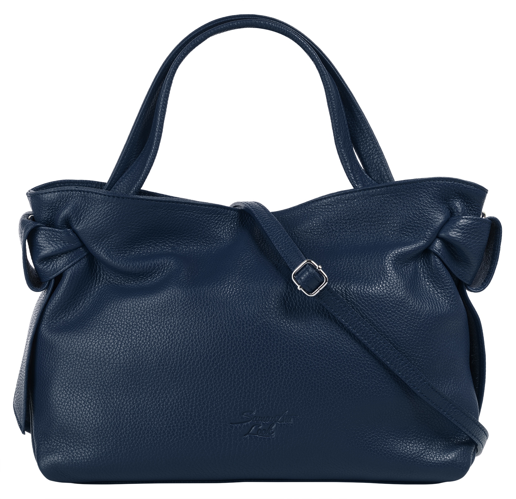 Henkeltasche SAMANTHA LOOK, Damen, Gr. B/H/T: 33cm x 23cm x 12cm onesize, blau, Leder, leicht glänzend, unifarben, Taschen, echt Leder, Made in Italy Image