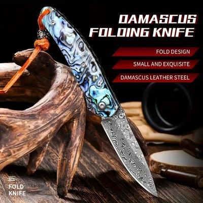 TEMU New Damascus Steel Holder Steel Knife Outdoor Portable Knife Shell Handle Fruit Knife Sharp Knife