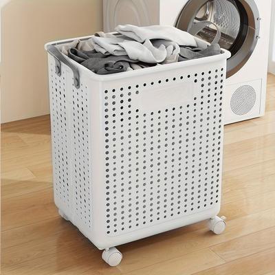 TEMU 1pc Foldable Laundry Hamper, Breathable Design For Large Laundry Basket, Spacious Rolling Storage Basket On Wheels, Organizer, Dirty Clothes & Organization