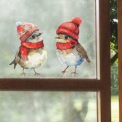 TEMU Christmas Bird Window Clings - Holiday Decor For Home & Bathroom, No Power Needed, Feather-free, Best For Christmas, Thanksgiving