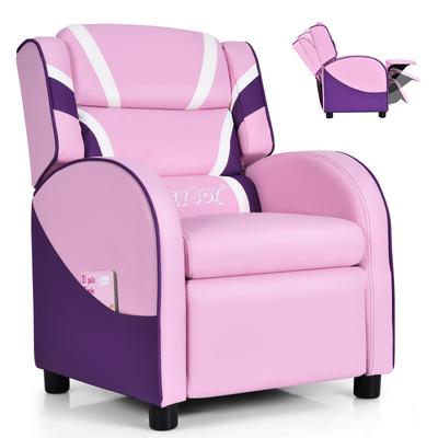 TEMU Lifezeal Kids Recliner Chair Gaming Sofa Pu Leather Armchair W/ Blue/ Pink