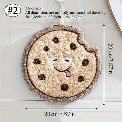 TEMU 1pc Quick-dry Coral Fleece Cartoon Food Hand Towel - Absorbent Hanging Wipe Cloth For Bathroom, Kitchen - Cheese, Bread, Cookie, Cupcake Design - No Electricity Needed Image