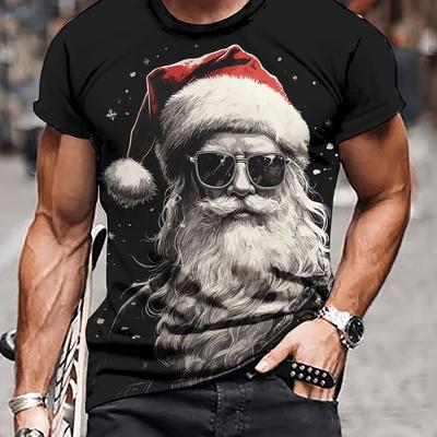 TEMU Men's Novelty Santa Claus Graphic Tee - Casual Polyester Crew Neck T-shirt, Machine Washable Image
