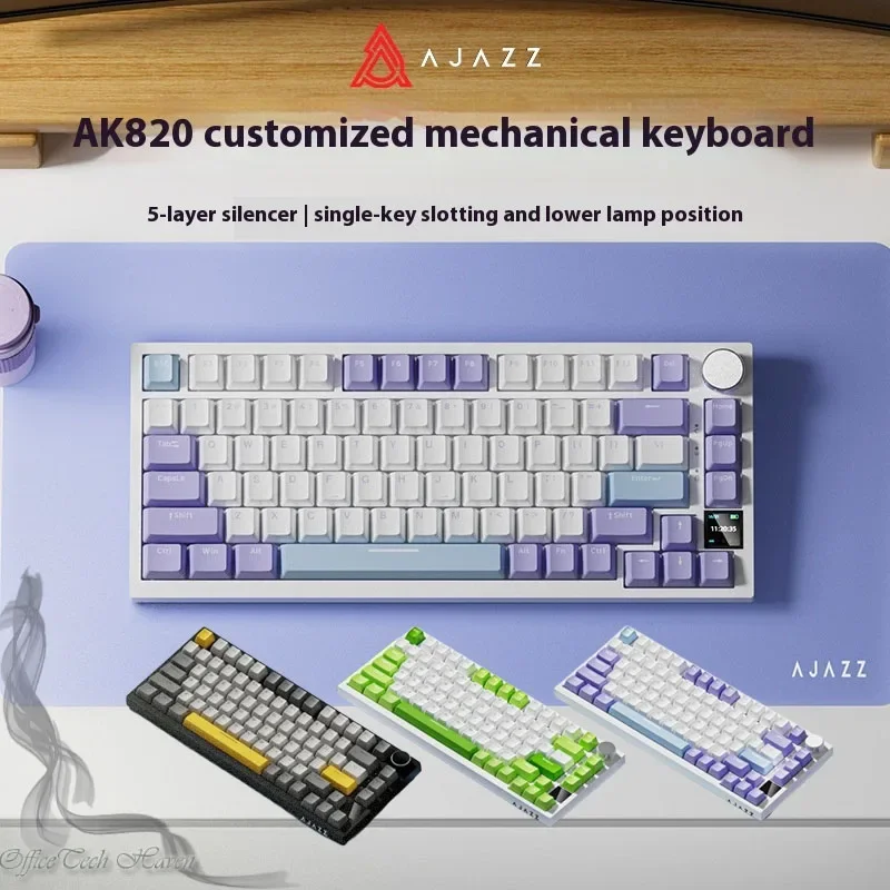 Ajazz Ak820 Mechanische Tastatur, kundenspezifisch, kabelgebunden/kabellos, 3-Modus-Hot-Swap-weiche Dichtungsstruktur, RGB-Hintergrundbeleuchtung, 75 % Layout, tragbar Image