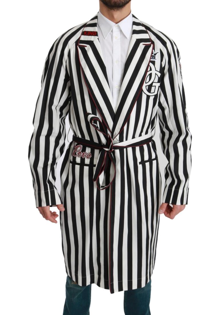 Dolce & Gabbana Herren Schwarzer Mantel Nachtkleid Weiße Baumwollrobe Image