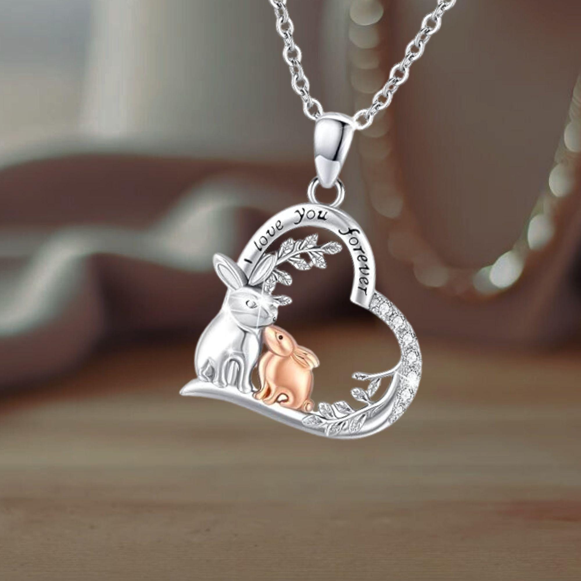 Collana con cuore d'amore, grazioso coniglietto, gioielli in argento sterling 925, regali per la festa della mamma, collana con coniglietto, collana c