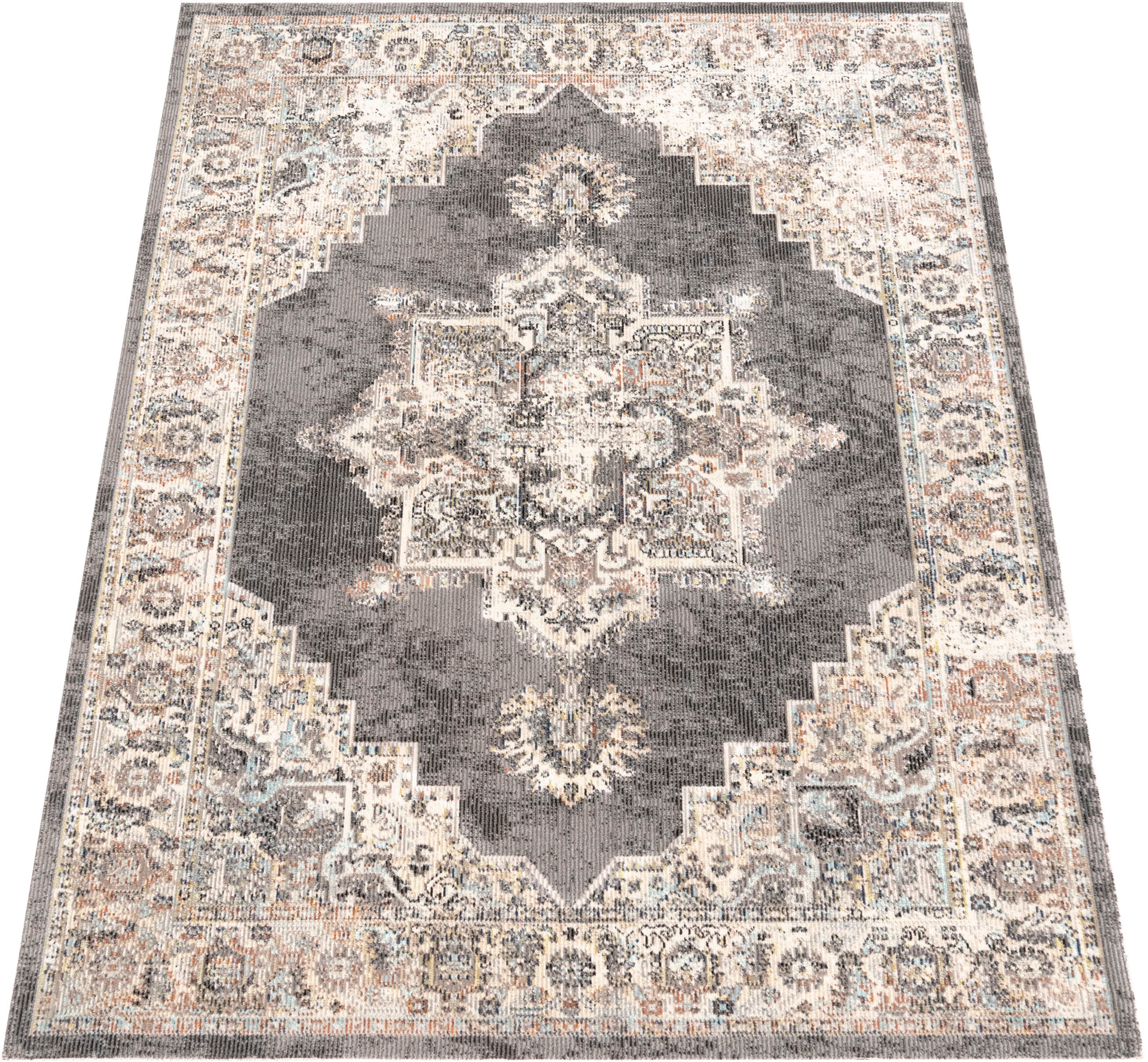Teppich PACO HOME "Torres 275", grau, B:120cm H:8mm L:170cm, Polypropylen, Teppiche, Kurzflor, moderne Orient Optik, Used-Look, In- und Outdoor geeignet Image