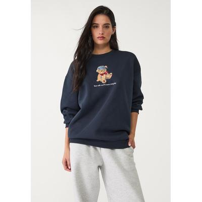 Stradivarius Embroidered bear sweatshirt Navy blue XS