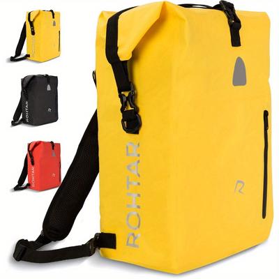 TEMU Waterproof Bike Pannier Bag - 18l | Bicycle Storage Pouch With Adjustable Straps, Handlebar Clamps & Hidden Zips | 3-in-1 Pack, Backpack, Carrier And Shoulder Strap | Yellow Image