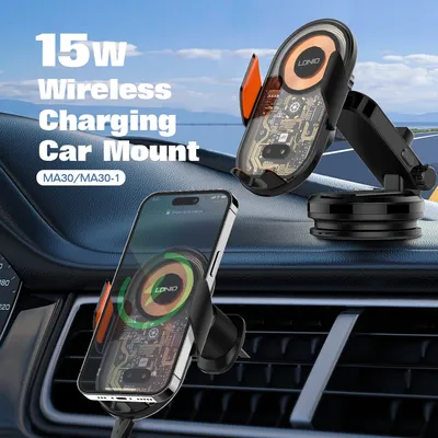 15W Wireless Charging Car Mount Phone Holder Mount Hands-Free Universal Cell Phone Mounts for Dashboard/Windshield 360° Rotation