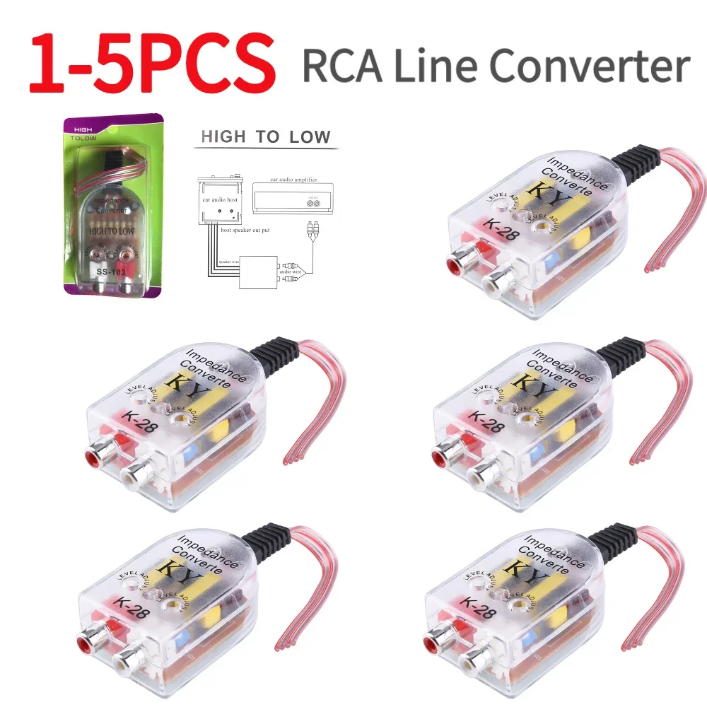 1-5 Stück Auto-Stero-Radio-Lautsprecher High-to-Low-RCA 12-V-Line-Audio-Impedanz-Konverter Premium-Line-Ausgangs konverter Image