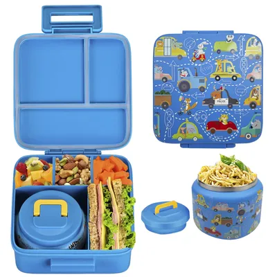 1 set Bento Lunch Box for Kids With 8oz insulated vacuum food jar, Food Containers for School,Microware&Dishwasher Safe