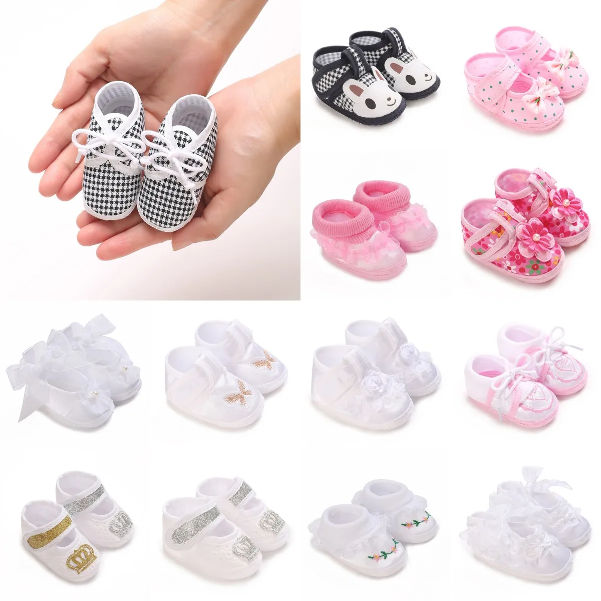 Erster Baptisten-Schuh für Neugeborene: Weiße Baptisten-Schuhe für Neugeborene, Jungen und Mädchen, weiche Sohle, Wanderschuhe, Größe 9–10 cm