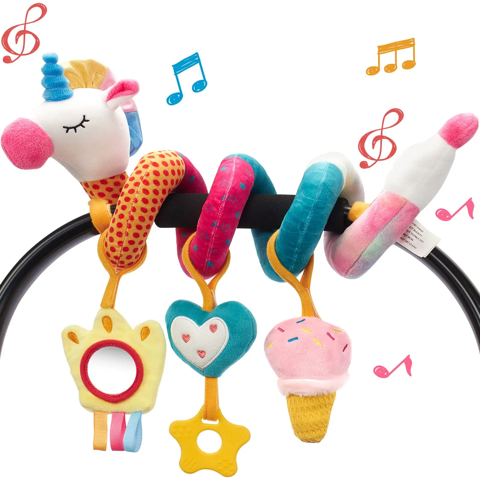 Einhorn Autositz Spielzeug für Babys Rassel Spiegel Quietschender Autositz Kinderwagen Spielzeug 0-6 Monate Entwicklungs Neugeborenes Baby Mädchen Geschenke Image