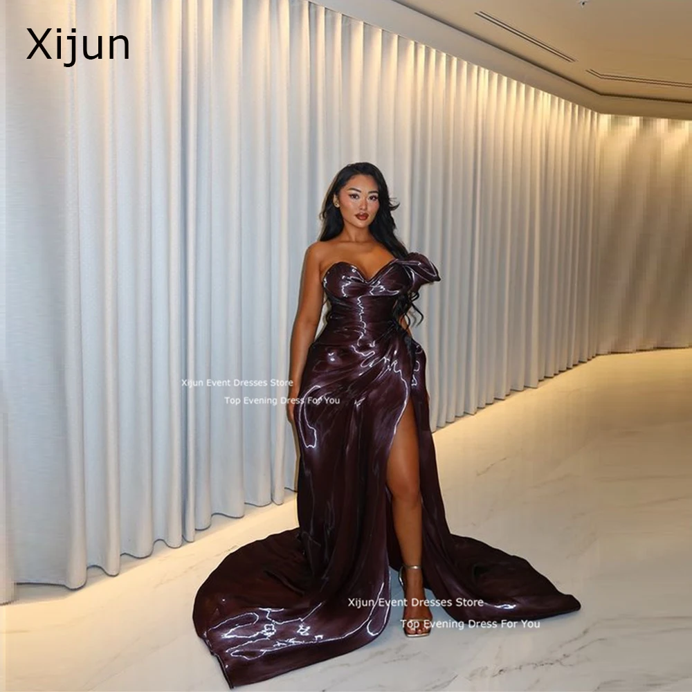Xijun Modern Silk Satin Mermaid Evening Dresses Sleeveless Side Slit Prom Dresses Sweetheart Formal Prom Gowns Women Customized