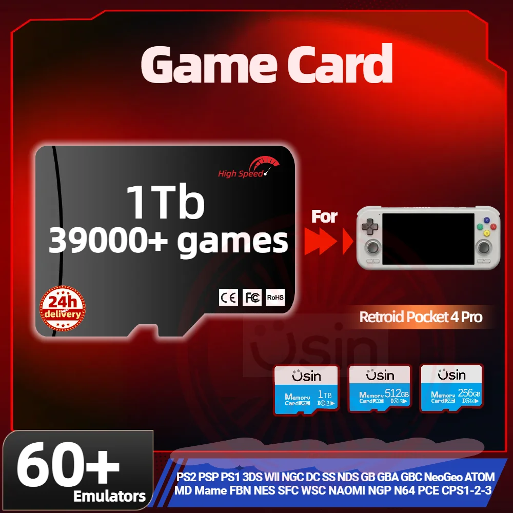 TF-Spielkarte für Retroid Pocket 4 Pro, Retro-Spiele, PS2, PSP, PS1, tragbare Android-Konsole, Gaming-Speicher, SD-H-Speed-Karten, 1 TB, 512 G Image