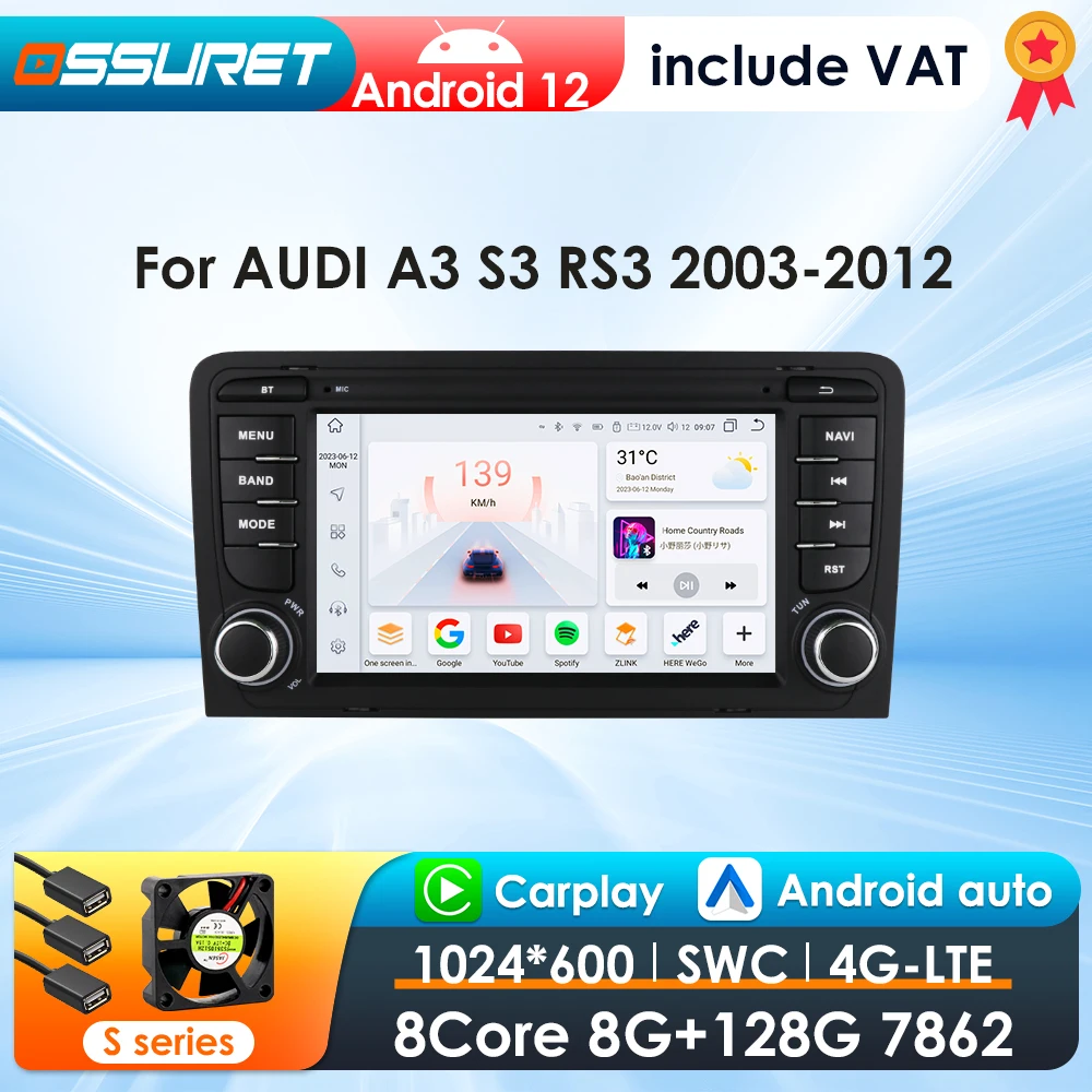 2Din Android 12 CarPlayAI Stimme Carplay Android Auto Radio Für Audi A3 8P 2003-2011 S3 RS3 auto Multimedia GPS 4G autoradio Image