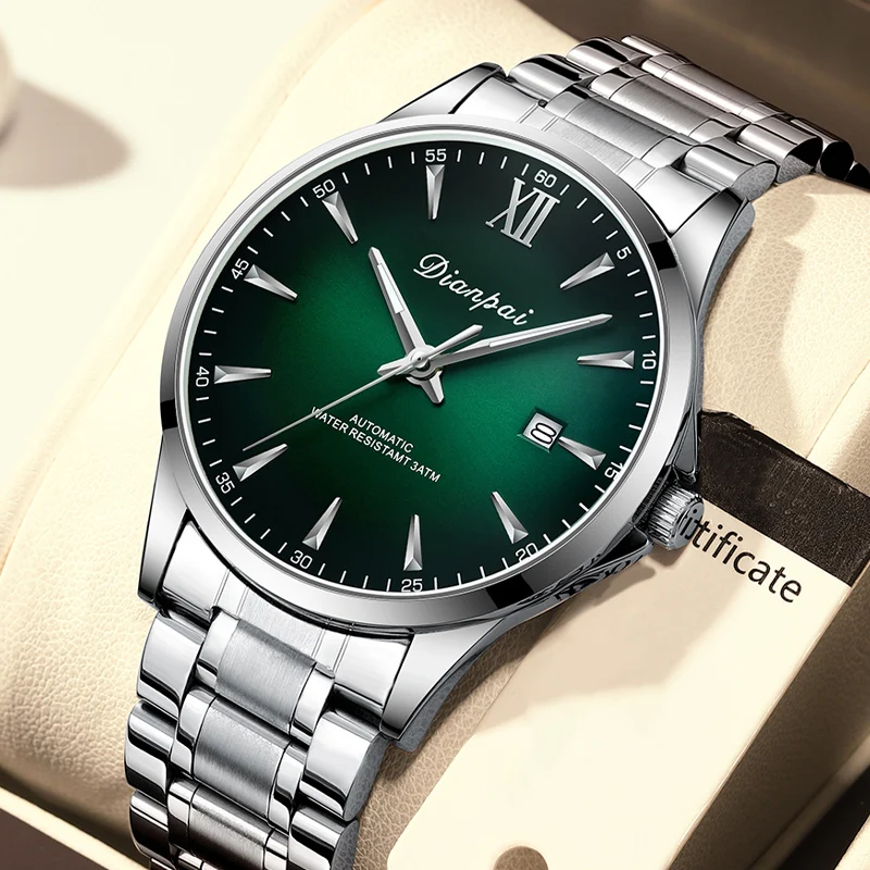 Dianpai Simple Business Herren Vollautomatische mechanische Uhr Edelstahl Kalender Herren wasserdichte Nachtlichtuhr Image