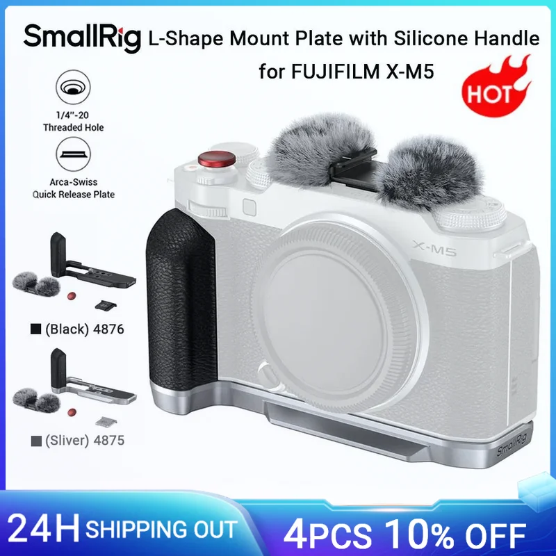 Piastra di montaggio a forma di L SmallRig X-M5 per FUJIFILM X-M5, con manico in silicone Pulsante di rilascio dell'otturatore Copertura per slitta calda (nastro/nero)