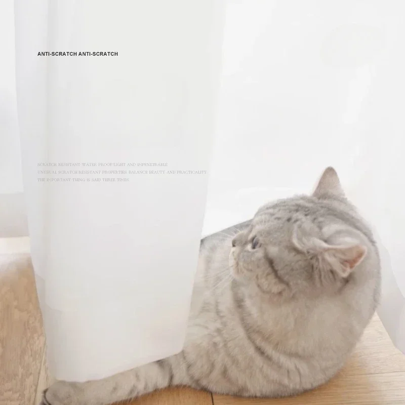 Anti-Haken-Tüllvorhänge für Wohnzimmer, Balkon, Schlafzimmer, leuchtend, undurchlässig, gegen Katzenkratzer, weiße Schleiervorhänge Image