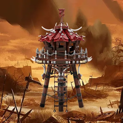 MOC Mittelalterlichen Ork Bogenschießen Turm Modell Bausteine Wachturm Verteidigung Turm Tribal Image