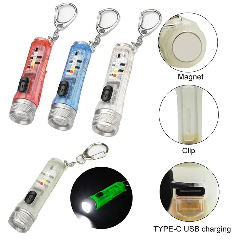 Mini schlüssel anhänger taschenlampe led wiederauf ladbare fackel tragbar magnet usb ladungs taschenlampe high power camping langstrecken laterne Image
