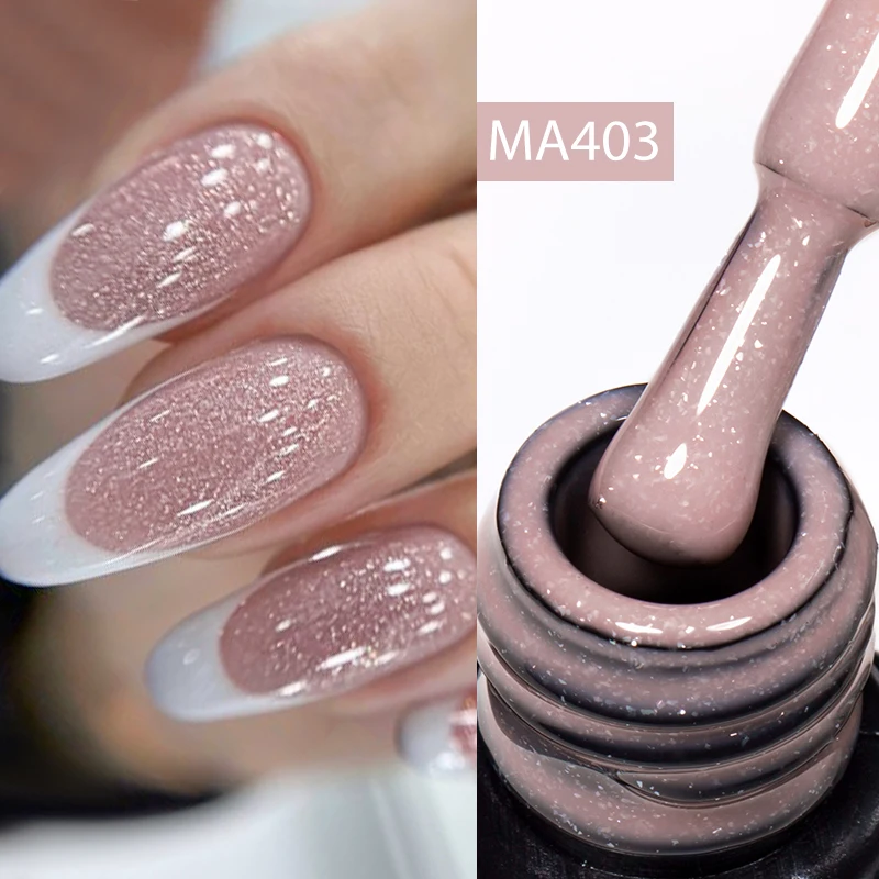 MEET ACROSS 7 ml Gummi-Basis-Gel-Glitzer, nackt, rosa, weiß, 2-in-1-Gel-Nagellack, Nagelkunst-Lack für Nägel, Winter, Herbst, Maniküre Image