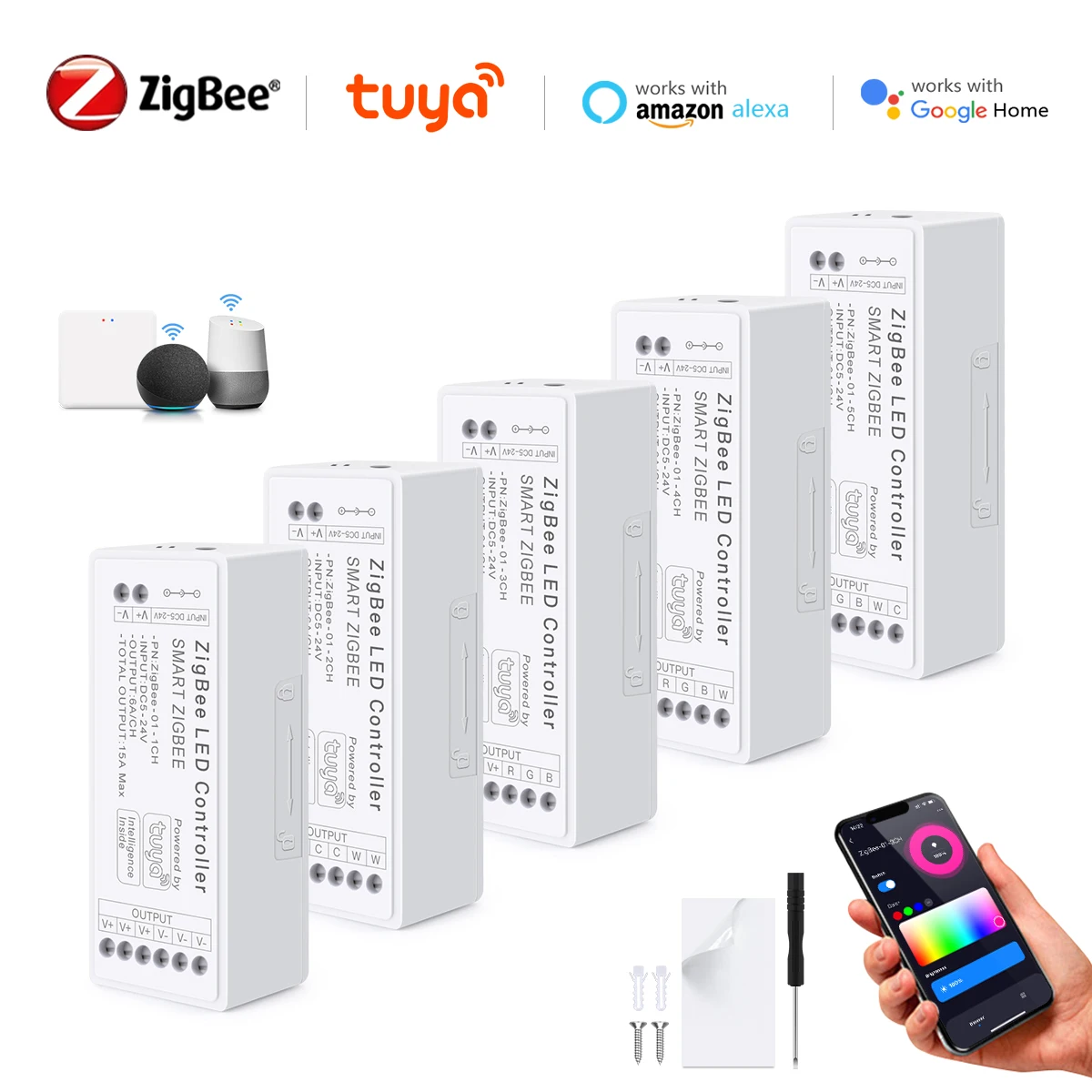 WiFi LED Strip Lights Switch Controller LED Zigbee 3.0 DC5V-24V Tuya CCT RGB RGBW RGBCCT COB Neon Tape dimmerabile Smart Dimmer