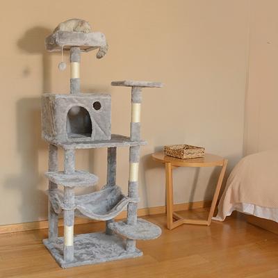 55 Inches Cat Tree/Cat Tree House and Towers for Large Cat/Cat Climbing Tree with Cat Condo/Multi-Level Large Cat Tree