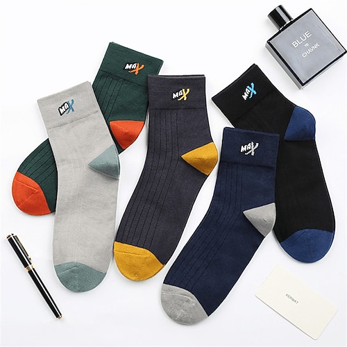 Herren 5 Paare Mehrfachpackungen Socken Socken Stricken Laufsport Socken Freizeitsocken Regenbogen Farbe Farbblock Urlaub Sport Natur Täglich Grundlegend Mittel Frühling Herbst Modisch Brautkleider Image