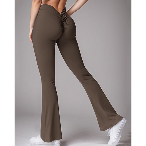 Damen Yogahose Schlaghose Hohe Taille Pilates Fitnesstraining Training Hosen Einfarbig Schwarz Kaffee Grau Herbst Sport Sportkleidung Dehnbar Schlank Image