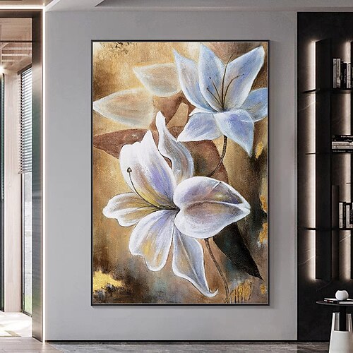 Mintura handgefertigte abstrakte Ölgemälde mit goldenen Blumen auf Leinwand, Wandkunst, Dekoration, modernes Bild für die Inneneinrichtung, gerolltes, rahmenloses, ungedehntes Gemälde Image