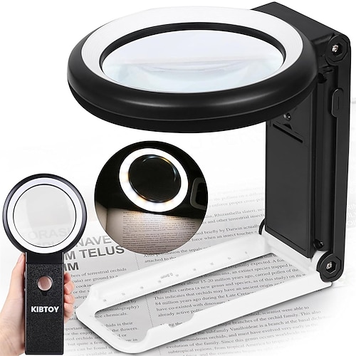 30x 10x Lupe mit Licht und Ständer, faltbare Handlupe, 18 LEDs, beleuchtete Lupe für Senioren mit Makuladegeneration, Lesen im Nahbereich Image