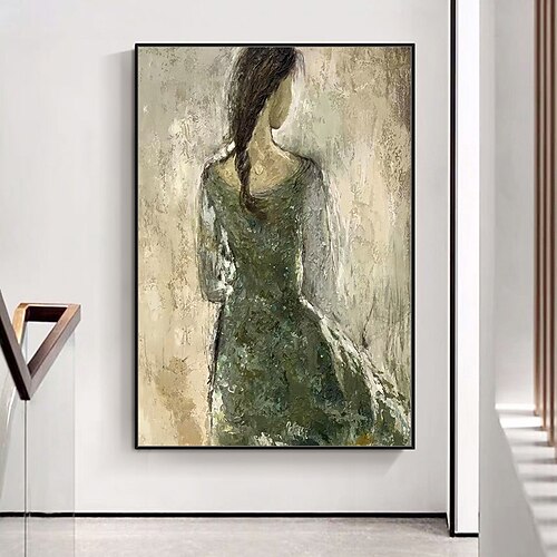 Mintura handgefertigte Ölgemälde mit Mädchen auf Leinwand, Wandkunst, Dekoration, modernes abstraktes Figurenbild für die Inneneinrichtung, gerolltes, rahmenloses, ungedehntes Gemälde Image