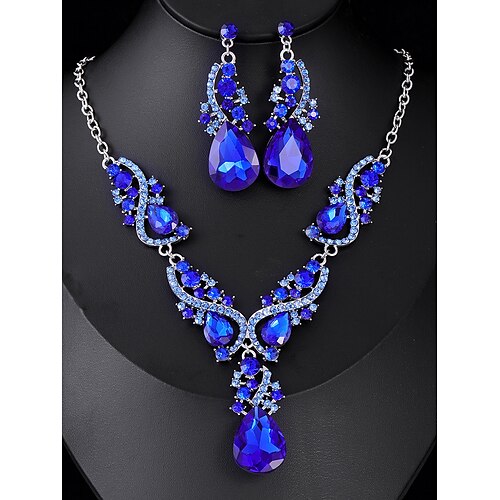 Damen-Schmuckset mit grünem Kristall, Halskette in Tropfenform und passenden Ohrringen, eleganter Stil für Hochzeiten und formelle Anlässe Image
