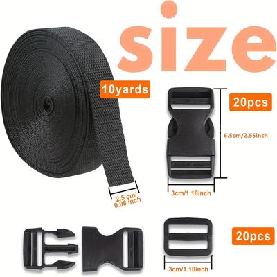 TEMU 20pcs Black Nylon Strap Kit With Double-breasted Adjustable , Pa Material For Diy Pet Collars, Luggage & Gear Accessories