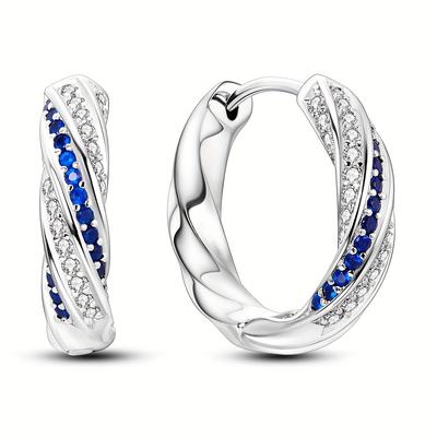 TEMU 925 Pure Silvery Blue And White Twist Ring Earrings For Women, Elegant Party Jewelry Gift Image