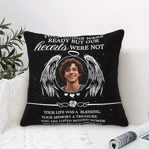 Housse de coussin commémorative personnalisée Housse de coussin photo Coussin de jeté Cadeau de sympathie Cadeaux commémoratifs personnalisés Tes ailes