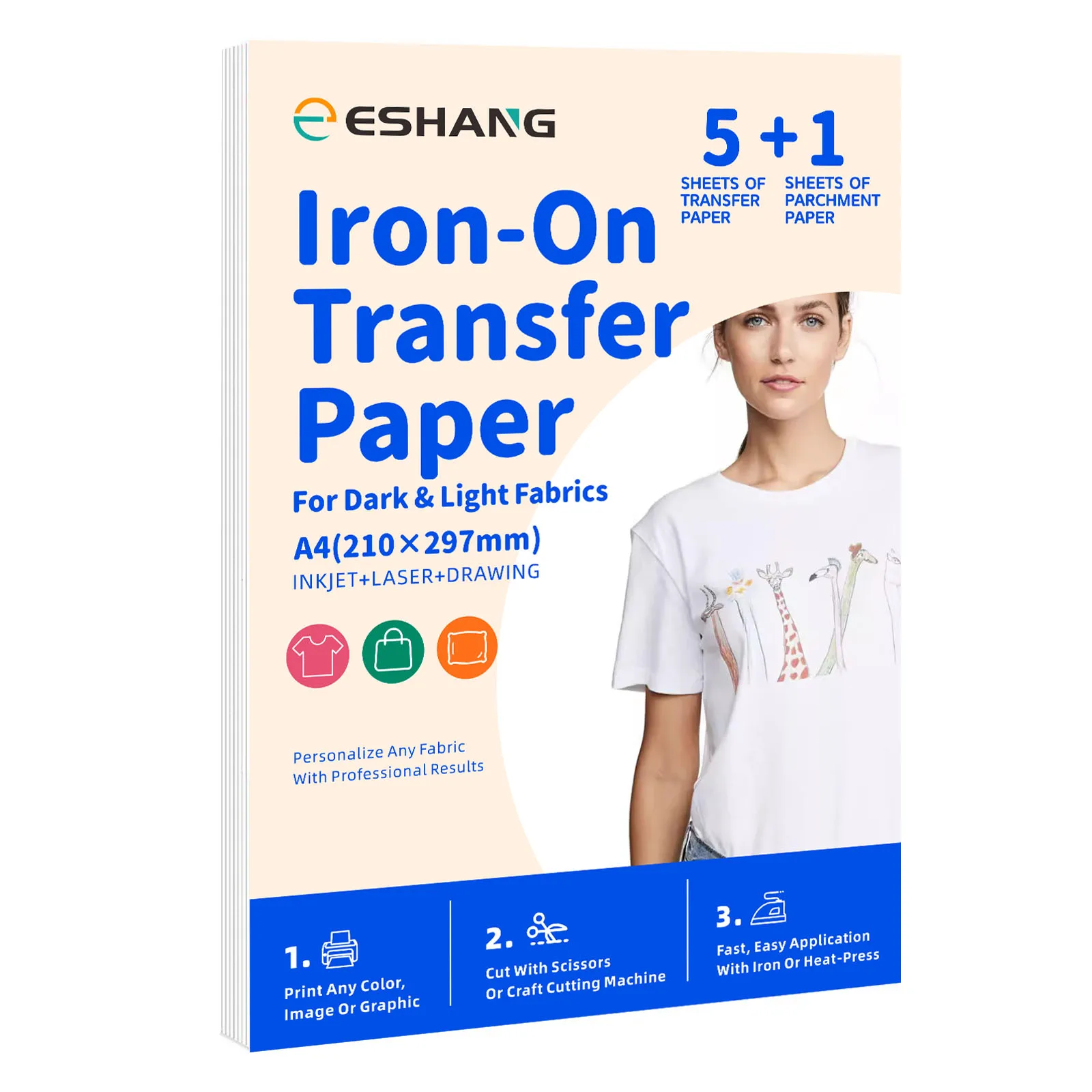 Eshang 5 Blatt a4 Wärme übertragungs papier für schwarzes und dunkles Stoff-Transfer papier zum Aufbügeln für T-Shirts für Tinten strahl drucker Image