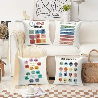 4pcs psychische Gesundheit gedruckt quadratischen Polyester Kissen bezug Kissen bezüge Schlafzimmer Image
