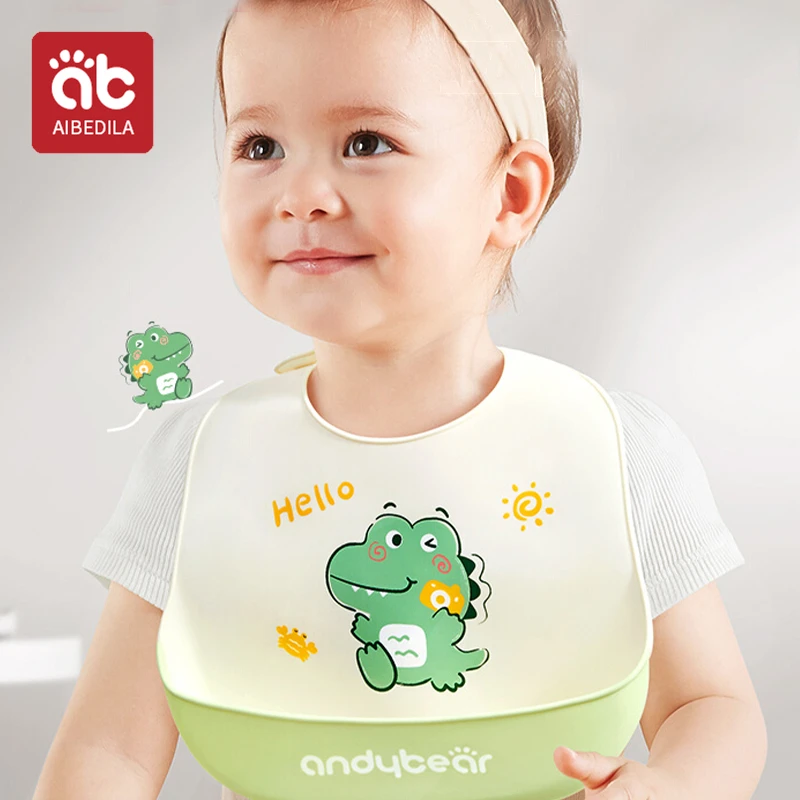 Aibedila wasserdichte Baby Lätzchen Baby Zeug niedlichen Cartoon gedruckt Kinder Lätzchen Mädchen Junge verstellbare weiche Silikon Lätzchen Baby Fütterung Zeug Image