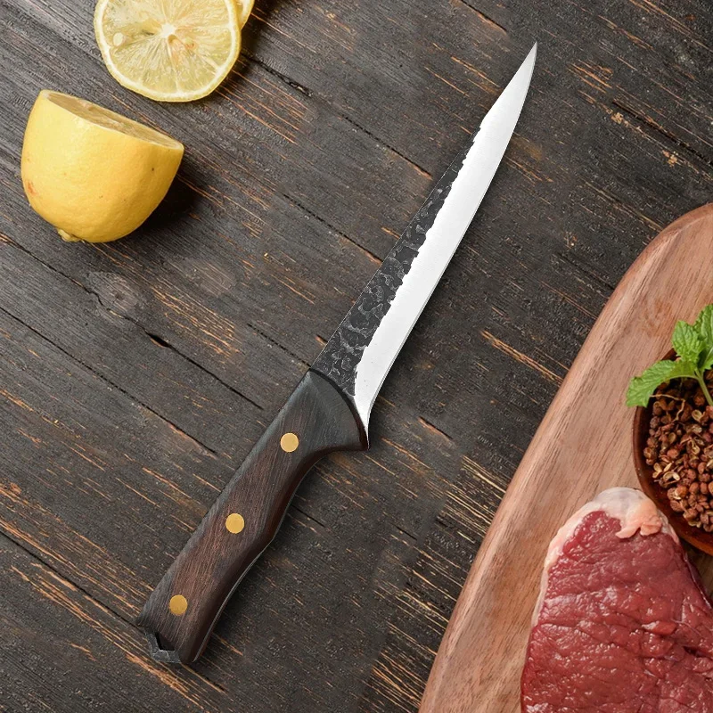 Ausbein messer Fischfilet ier messer Hackmesser Fleisch hacken Gemüse Kochmesser hand geschmiedete Holzgriff Utility Küche Grill messer Image