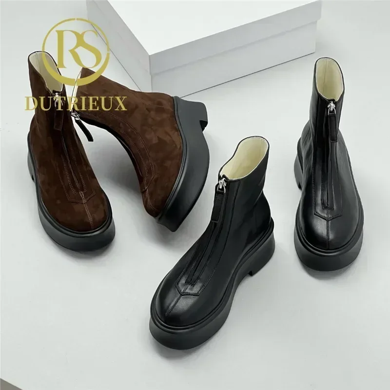 Dicke Sohle Stiefeletten Frauen Flache Dicke Sohle Schuhe Schaffell Motorrad Stiefel Frauen Stiefel Heißer Verkauf Klassischen Stil Echtes Leder