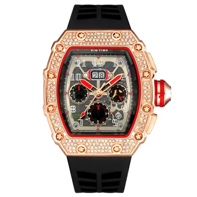 The Luxury Automatic Mechanical Men Treble Wheel Rotation Dial Watches Rubber Band Fashion Mechanical Watch Relogio Masculino